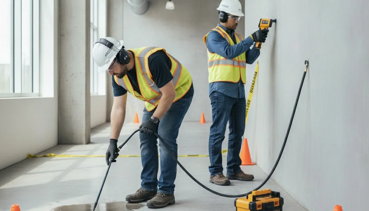 Detroit, MI plumber inspecting a home leak detection system for hidden pipe damage