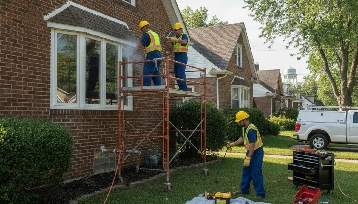 Detroit, MI plumbing repair team fixing a residential leak with professional service tools