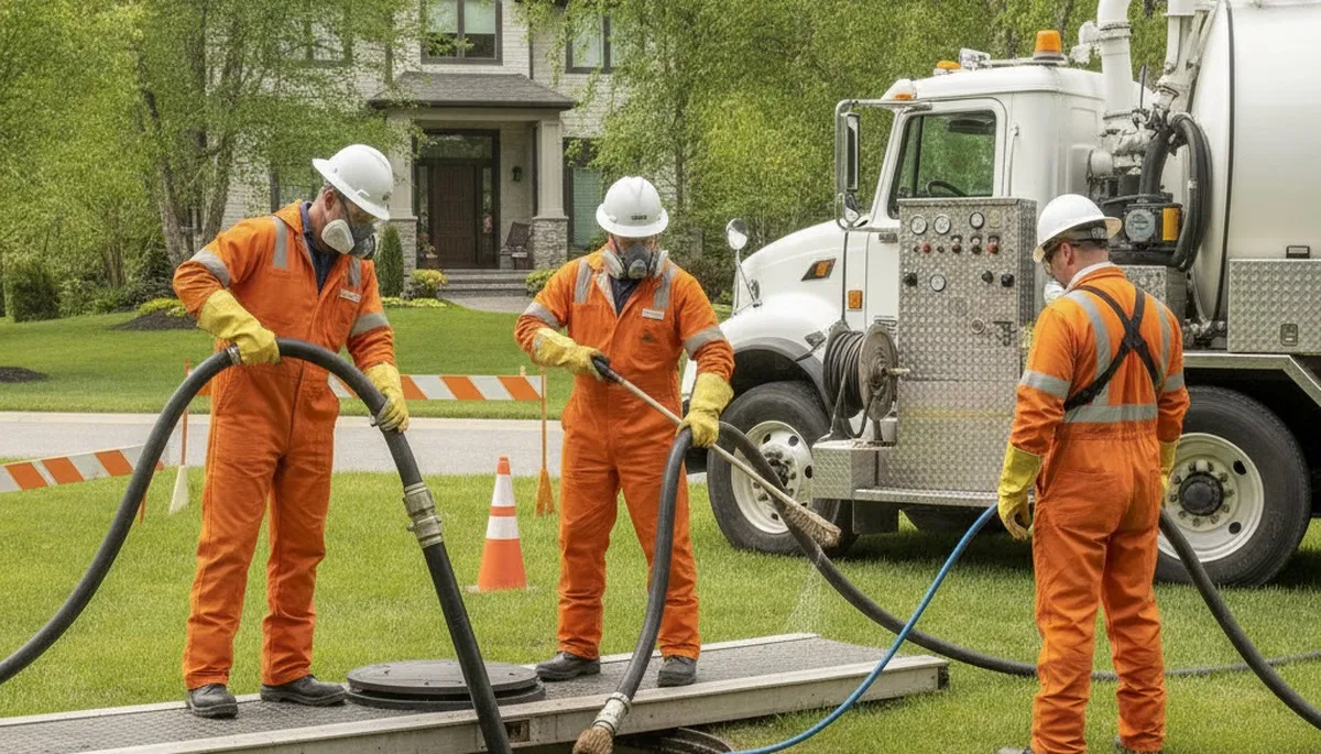 Detroit, MI plumbers cleaning a septic tank for year-round home system maintenance