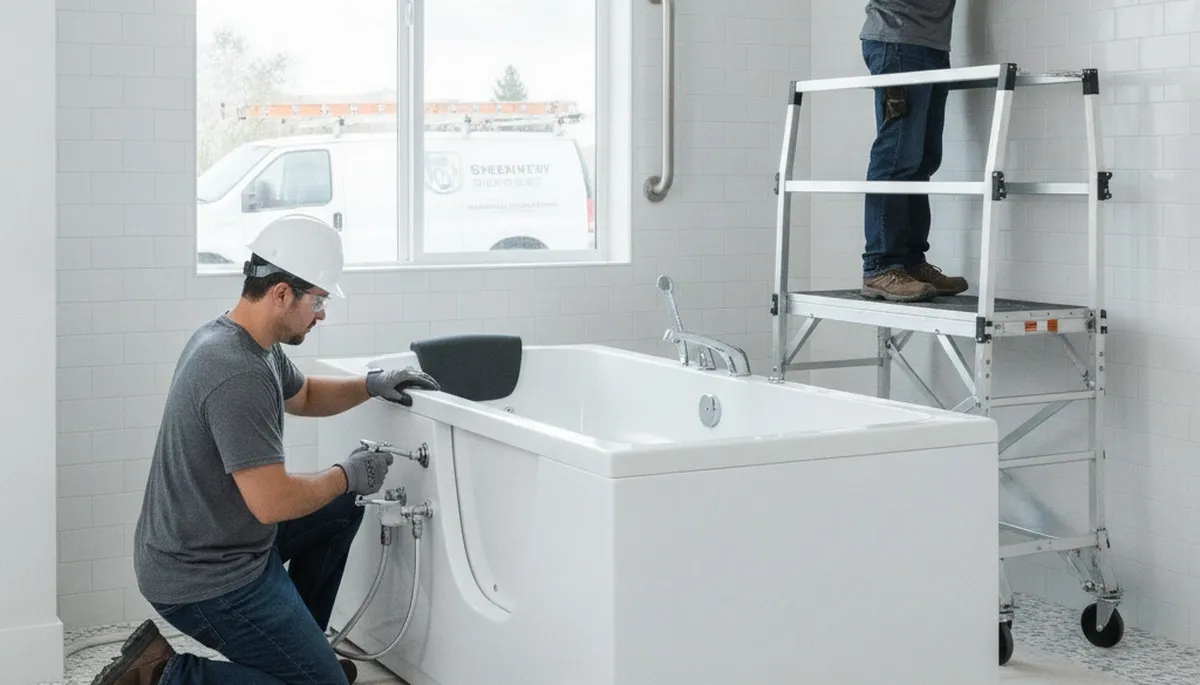 Detroit plumber installing a walk-in tub for safer bathing in a Detroit, MI home